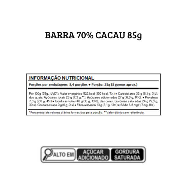 Barra de Chocolate 70% Cacau 85g - Image 2