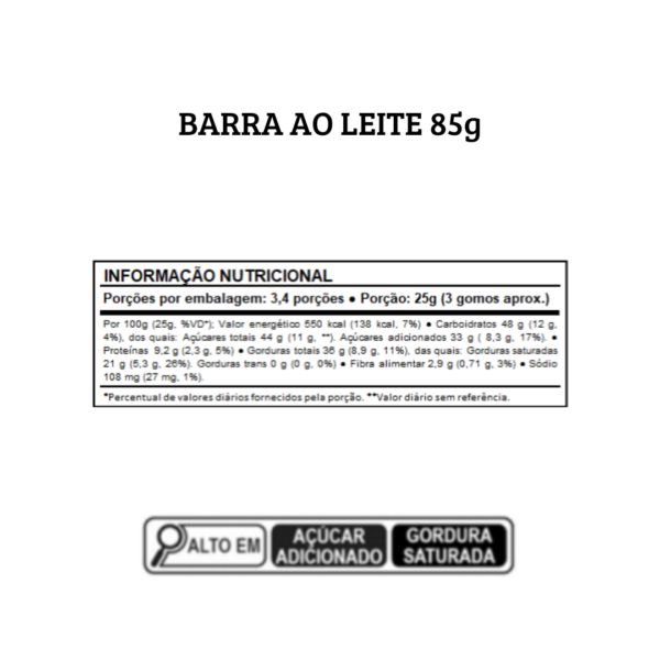 Barra de Chocolate ao Leite 85g - Image 2
