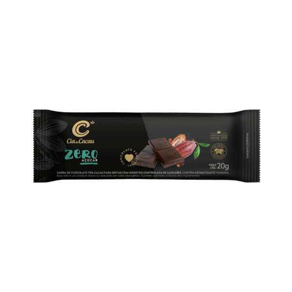 Barra de chocolate zero 70% cacau 20g