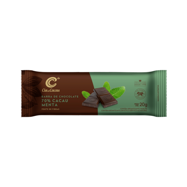 Barra de chocolate 70% cacau menta 20g