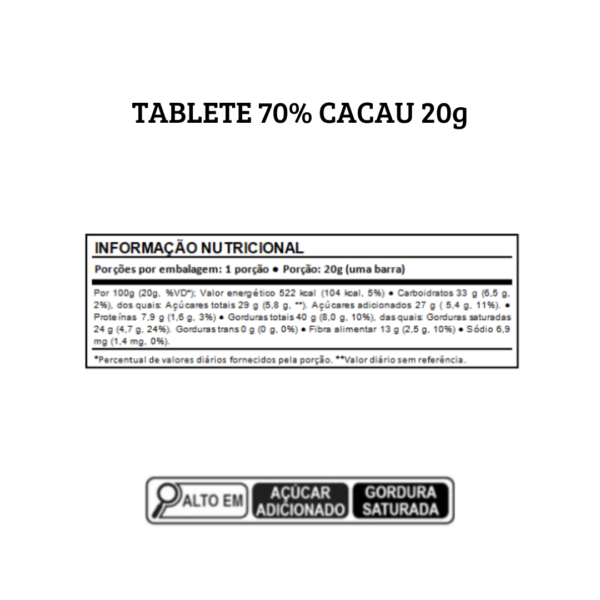 Barra de chocolate 70% cacau 20g - Imagem 2