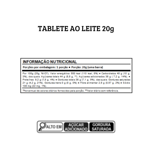 Barra de chocolate ao leite 20g - Imagem 2